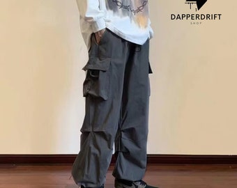 Pantalones de cintura elástica streetwear / Cargo multibolsillos / Pantalones estilo holgados