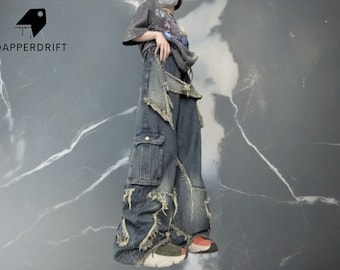 Unisex Jeanshose | Übergroße Hose mit mehreren Taschen | Streetwear Fracht