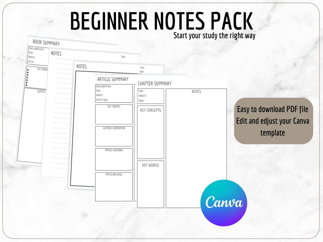 Beginners Note Taking Pack, Digital Template Bundle, Student Note ...