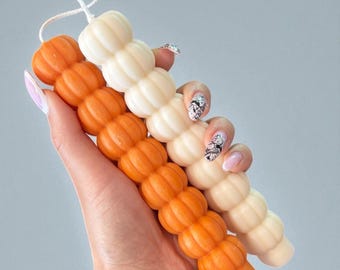 Handmade Pumpkin Taper Candle: Beeswax & Soy Blend, Fall Candle Decor