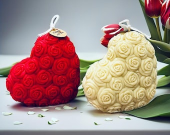 ハートローズキャンドル | バレンタインデーキャンドルギフト | 手作りソイワックスラブキャンドル | ウェディングギフト | ブライズメイドギフト | ロマンチックなデコレーション