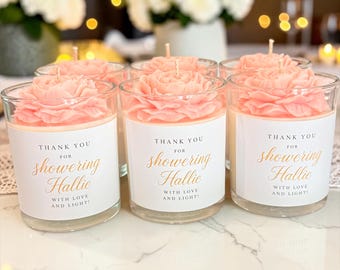 Personalized Peony Candle Favor | Flower Candle Gift for Mom | Wedding Shower, Birthday Favor, Bridal Shower, Party Favor Candles