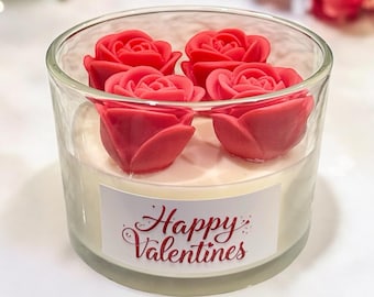 Kerze Rose | Handgemachte Soja Duftkerze | Blumen Kerze | Personalisierte Kerze, Selbstpflege Geschenk, Romantische Kerze, Valentinstag Geschenk, 16 oz