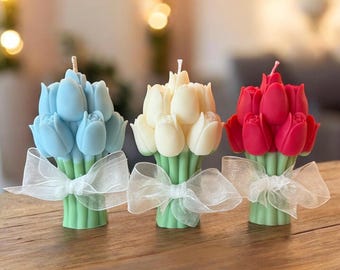 Vela de flor de tulipán: vela floral con aroma a soja hecha a mano, recuerdo de boda, regalo de propuesta de dama de honor, vela de flores de primavera, 1 unidad
