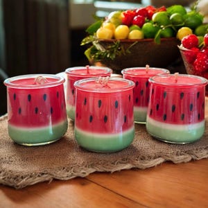 Vela de sandía, recuerdo para fiestas de verano, decoración de sandía, vela de soja vertida a mano, vela frutal, regalo de vela original, decoración de cocina, 5 oz, 6 oz, 7 oz