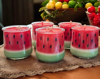 Vela de sandía, recuerdo para fiestas de verano, decoración de sandía, vela de soja vertida a mano, vela frutal, regalo de vela original, decoración de cocina, 5 oz, 6 oz, 7 oz