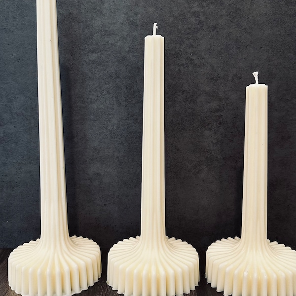 8* Stripe Vase Column Candle, Ribbed Pillar Candle, Organic Soy Wax Candle, Aesthetic Candles for Home Decor, Wedding Decor 1PC (Small)