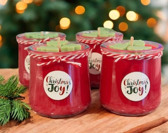 Christmas Candle: Handmade Soy Scented Candle, Xmas Table Decor with Red/Green Tree, Custom Text 5oz