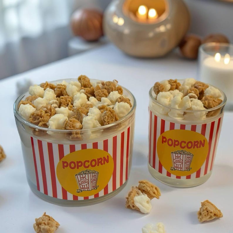 Popcorn Candle Popcorn Candle: Handmade Scented Soy Wax Candle, Movie Night Candle ...