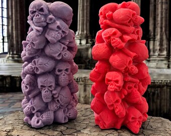 Stacked Skull Soy Wax Candle: Spooky Halloween Gothic Decor