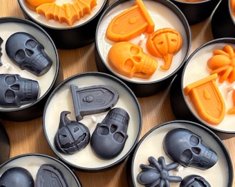 Halloween Soy Candle Favor: Spooky Skull, Bat, Pumpkin, Coffin - 4 oz
