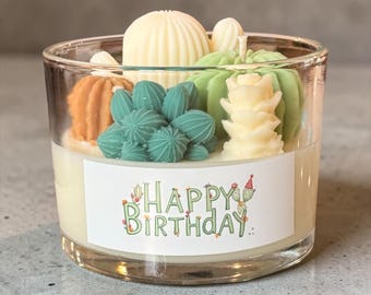 Succulent Garden Candle, Handmade Cacti Candle, Soy Scented Candle, Cactus Lovers Gift, Plant Candle Gift, Desert Candle, Gift for Mom 16oz