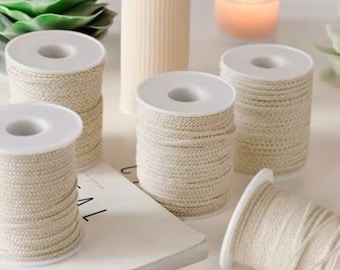 Mecha de algodón para velas (hilo 21-45), ecológica y de baja emisión de humo para hacer velas caseras, rollo entero de mechas desengrasables, suministros para velas