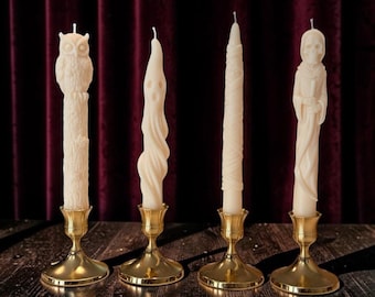 Gothic Taper Candles | Dark Academia Home Decor | Halloween Wedding Decor | Alternative Wedding Candles | Ghost, Owl, Mummy & Grim Reaper