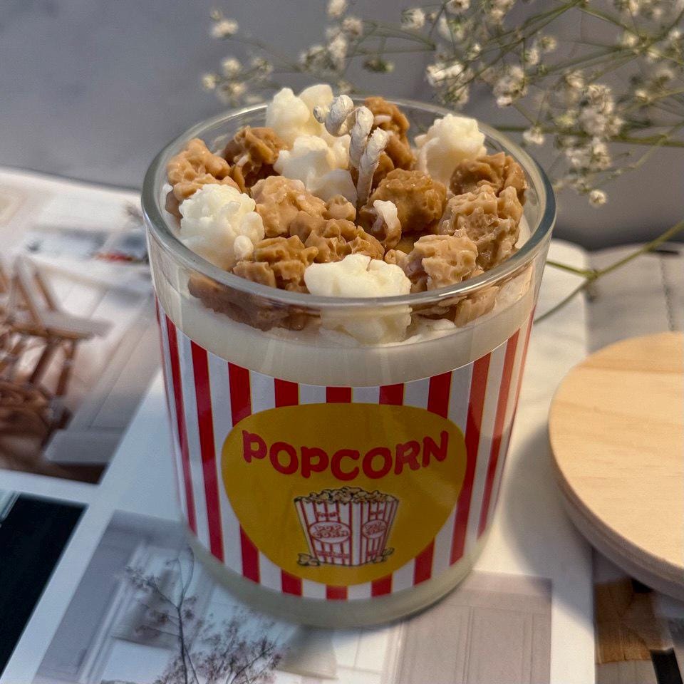 Popcorn Candle Popcorn Candle: Handmade Scented Soy Wax Candle, Movie Night Candle ...
