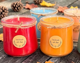 Herbstliche Sojakerze als Geschenkidee, Gastgeschenk zum Erntedankfest, Geschenk zur Wertschätzung von Lehrern, Gemütliche Herbstdekoration für Zuhause, Handgemachte Herbstkerze, Herbstliches Gastgeschenk