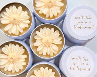 Personalized Daisy Flowers Candle 4oz, Handmade Soy Candle, Spring Candle Gifts Bulk, Floral Party Favor, Baby Shower Thank You Gifts