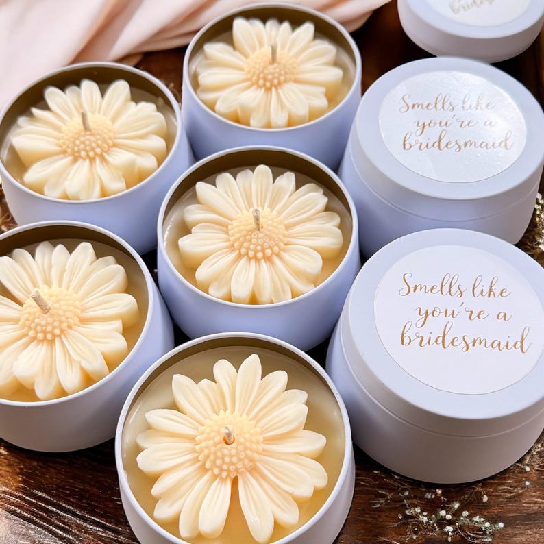 Bridesmaid Proposal Candle 4 oz | Will You Be My Bridesmaid or Maid of Honor | Handmade Daisy Floral Soy Candle | Bridal Shower Gift