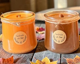 Herbstliche Sojakerze mit Holzdocht – Gemütliche Herbstdeko, Geschenkidee zum Erntedankfest, handgefertigte vegane Kerze, Landhausdeko, Herbstgeschenk