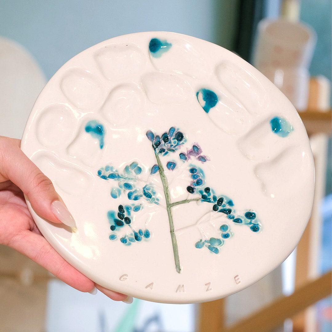 Personalized Ceramic Paint Palette, Handmade Flower Detailed Painter's