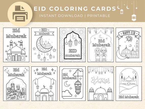 Eid Coloring Cards, DIY Eid Cards, Printable Eid Cards, Eid Kids Activities, Eid Mubarak Cards, Eid Al Fitr, Eid Ideas, Eid Party, Crafts