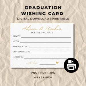 Advies en wenskaarten voor afstuderen, afdrukbaar tafeldecor, instant digitale download, afstuderen middelbare school, afstuderen college