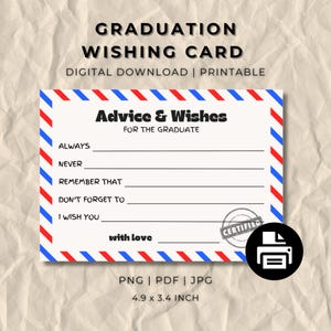 Advies en wenskaarten voor afstuderen, afdrukbaar tafeldecor, instant digitale download, afstuderen middelbare school, afstuderen college