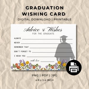 Advies en wenskaarten voor afstuderen, afdrukbaar tafeldecor, instant digitale download, afstuderen middelbare school, afstuderen college