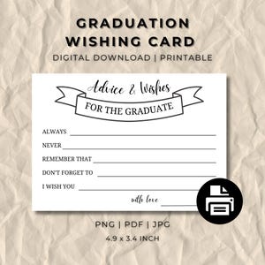 Advies en wenskaarten voor afstuderen, afdrukbaar tafeldecor, instant digitale download, afstuderen middelbare school, afstuderen college