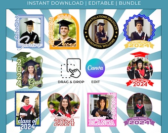 Grad Fan Template Bundle, Grad Fan, Grad Paddle Fan Template, Graduation Fan, Grad 2024, Graduation Cake Topper Template, Canva Edit