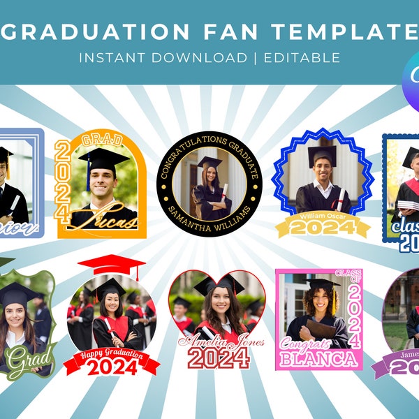 Grad Fan Template Bundle, Grad Fan, Grad Paddle Fan Template, Graduation Fan, Grad 2024, Graduation Cake Topper Template, Canva Edit