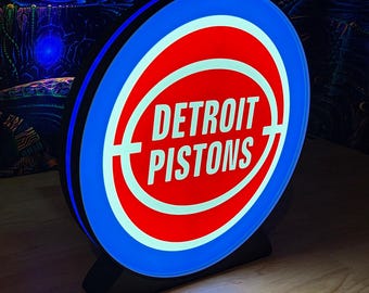 Detroit Pistons CLASSIC - Sport Teams big-  Graphic 3D Printed LED Wall Sign - White LED - Huge Neon Sign - Sports Fan Gift, Mancave
