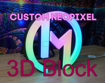 3D Block TEXT -  Custom Neopixel - 9 Inch LED Lighted Sign - argb LED - Dimmable - Birthday, Wedding, Customizable Gift for Anyone