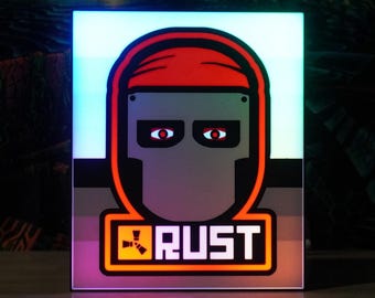 RUST Face Shield Logo - Neopixel ARGB  - LED Wall Sign - Wall Decor - Gaming Streamer Neon Looking Sign - Quality Graphic Color Print