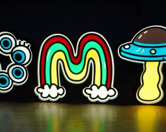 DMT Image Sign - Eyes Sky Rainbow Alien - Graphic Color 3D Print - White LEDs - Wall Decor, Quality Neon Wall Sign, Trippy Fun