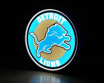 Detroit Lions Graphic 3D Printed LED Wall Sign - White LED - Wall Decor, Neon Wall Sign, Sports Gift