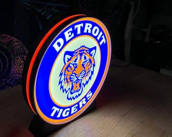 Detroit Tigers Graphic 3D Printed LED Wall Sign - White LED - Wall Decor, Neon Wall Sign, Sports Gift