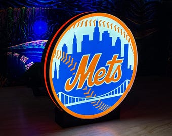 New York Mets - Graphic 3D Printed LED Wall Sign - White LED - Wall Decor, Neon Wall Sign, Sports Gift