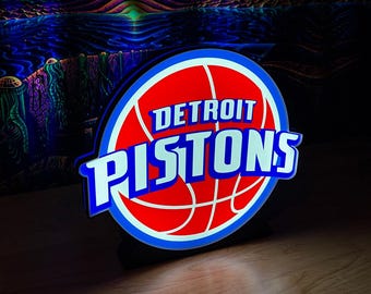 Detroit Pistons - Sport Teams big-  Graphic 3D Printed LED Wall Sign - White LED - Huge Neon Sign - Sports Fan Gift, Mancave
