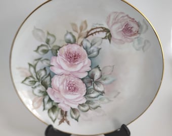 Floral Decorated Plate Wall Art Signed by Christina Jones 1987 Vintage