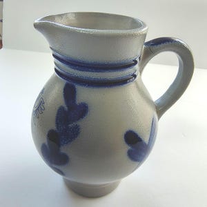 M. Chilz Pitcher/Creamer Small German Salt Glazed Gray w/Dark Blue Hand Painted