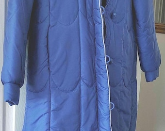 Hooded Puffer Bubble Long Button-Zipper Jacket/Coat Ladies Size Small Royal Blue
