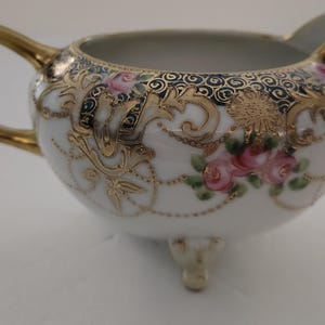 Nippon Creamer , Hand Painted , Gold Leaf , 8 0z. Antique Japanese Ceramic , 1891-1918