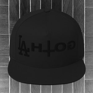 LA GOTH Embroidered Black Flat Bill Cap - Los Angeles Goth Black on Black