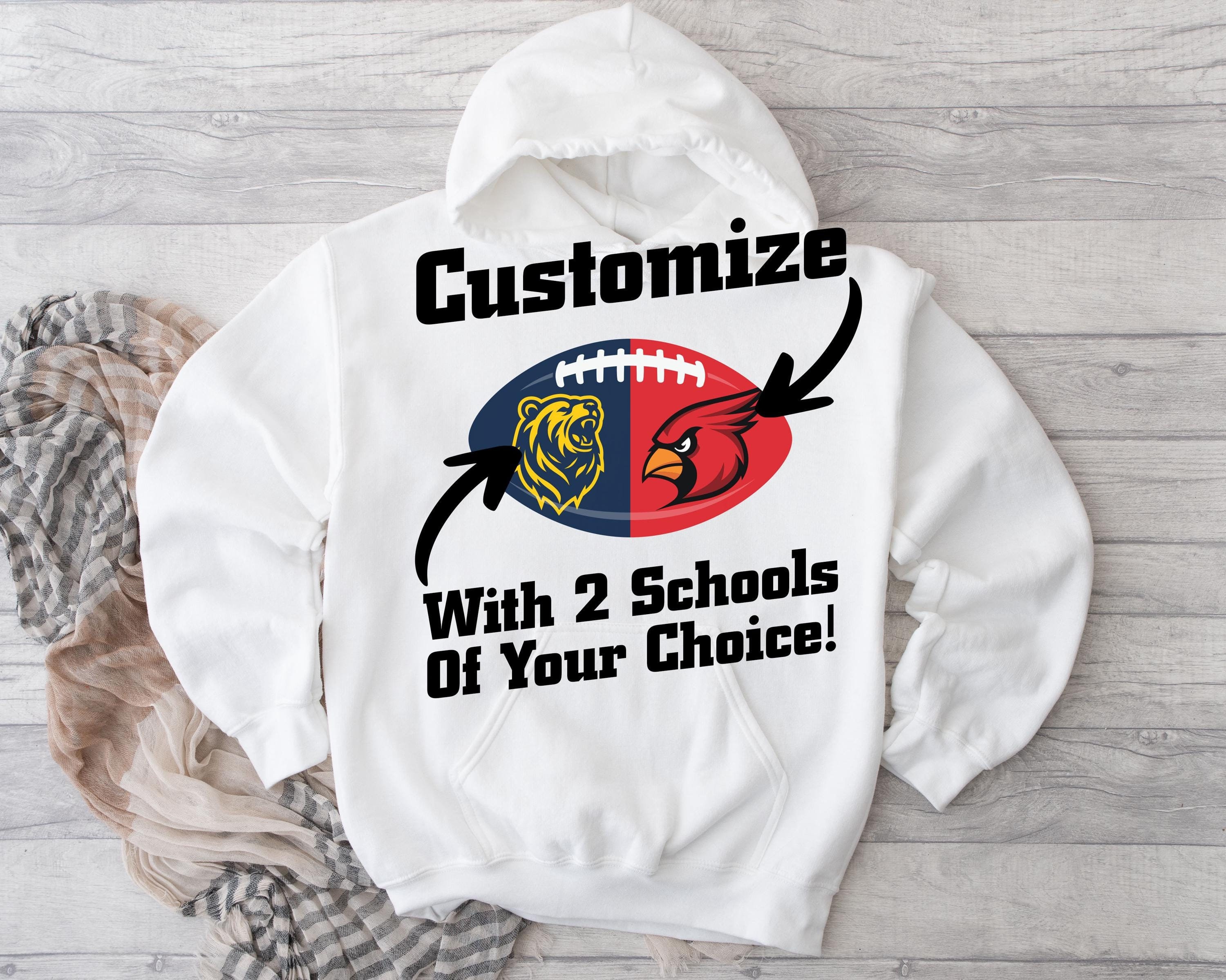 Custom Gift Two College Football Hoodie, Dual School Unisex
