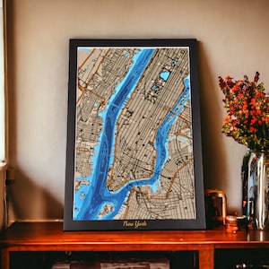 New York City LED Illuminated 3D Layered Map with Bathymetry Lines and Personalization