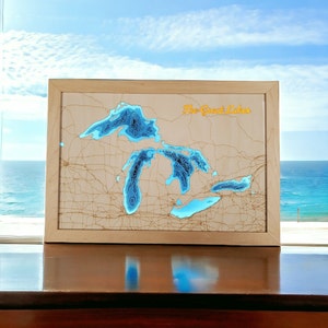 The Great Lakes LED Illuminated Bathymetry Map (24"x16")