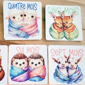 Cartes étapes Jumeaux- 1ère année bébés- Mois anniversaire- jumeaux - cadeaux - Animaux image 4
