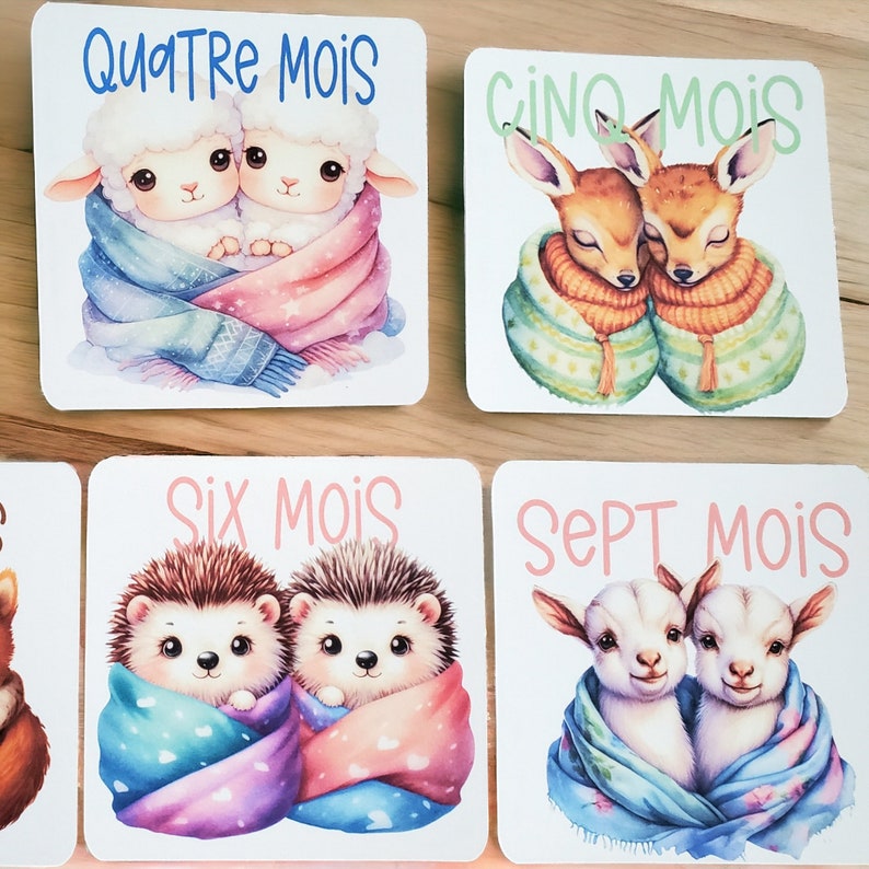 Cartes étapes Jumeaux- 1ère année bébés- Mois anniversaire- jumeaux - cadeaux - Animaux image 4
