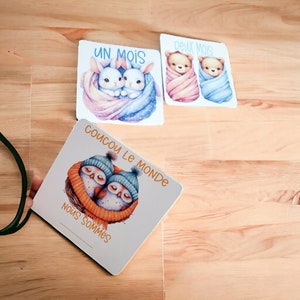 Cartes étapes Jumeaux- 1ère année bébés- Mois anniversaire- jumeaux - cadeaux - Animaux image 3